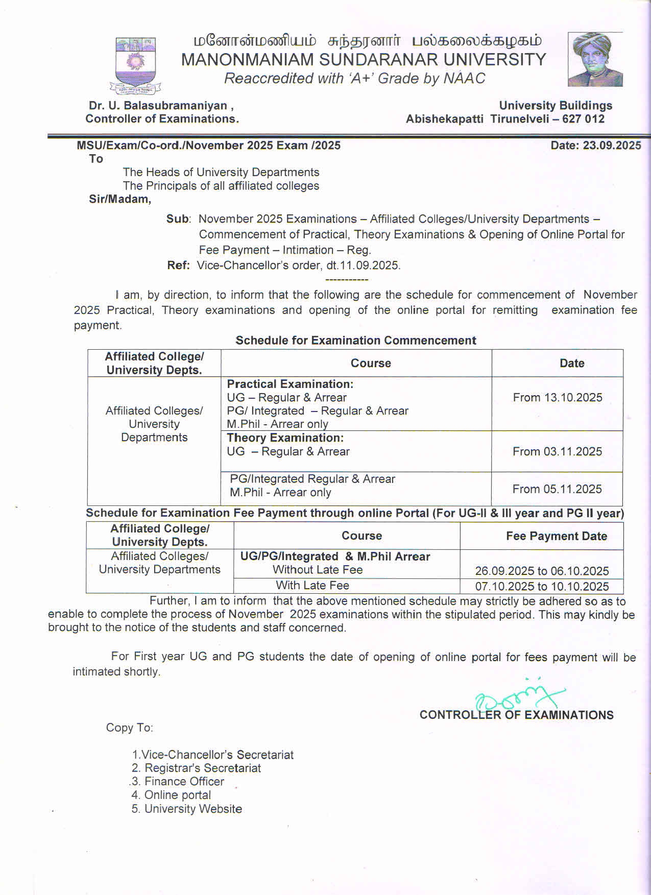 Examination Notice